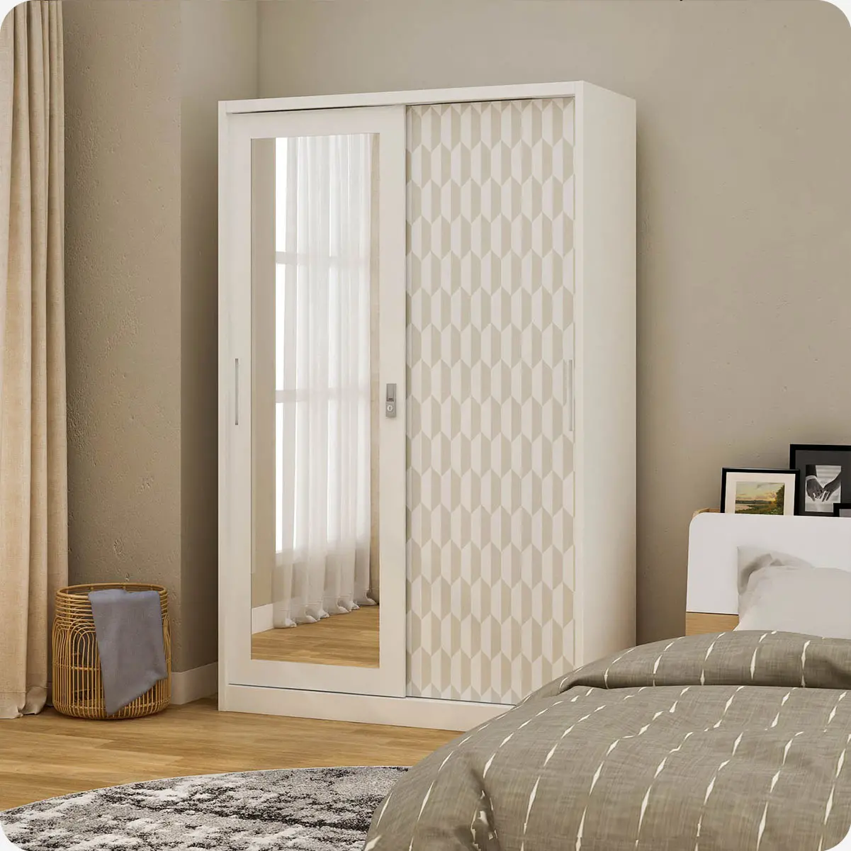 PIRA METROPOLIS - HEXA 120 A MWDSL LEMARI PAKAIAN BESI SLIDING / PINTU GESER warna WHITE - KHAKI - PIRA - foto 1