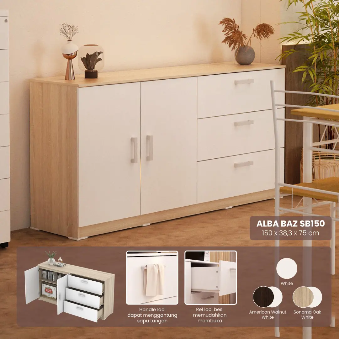 PIRA METROPOLIS - ALBA BAZ SB 150 BUFET warna SONOMA OAK - WHITE - METROPOLIS - foto 1