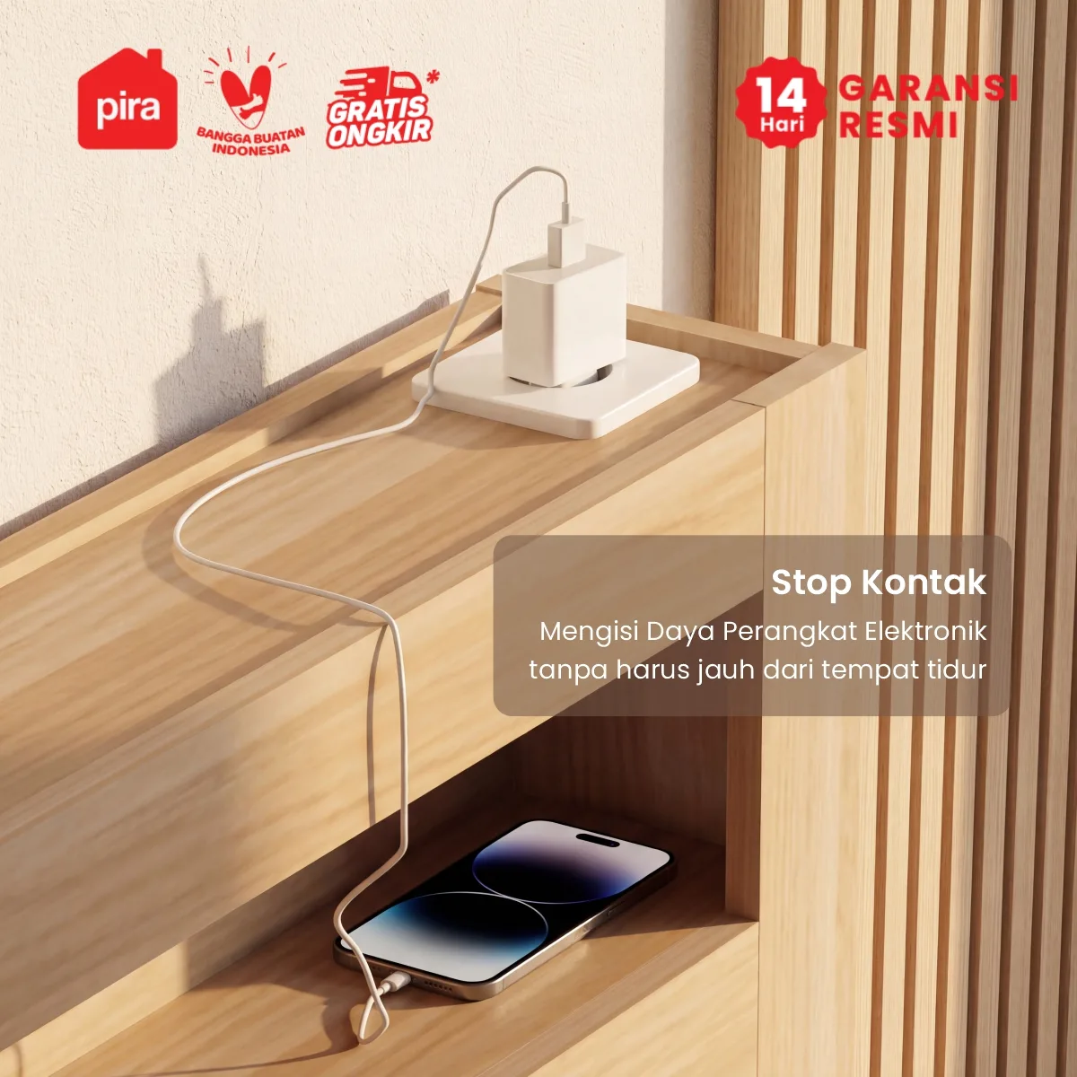 PIRA - SAMARA BD200 DIPAN / RANJANG / TEMPAT TIDUR DENGAN LACI PENYIMPANAN DAN LED warna PRO OAK - PIRA - foto 3