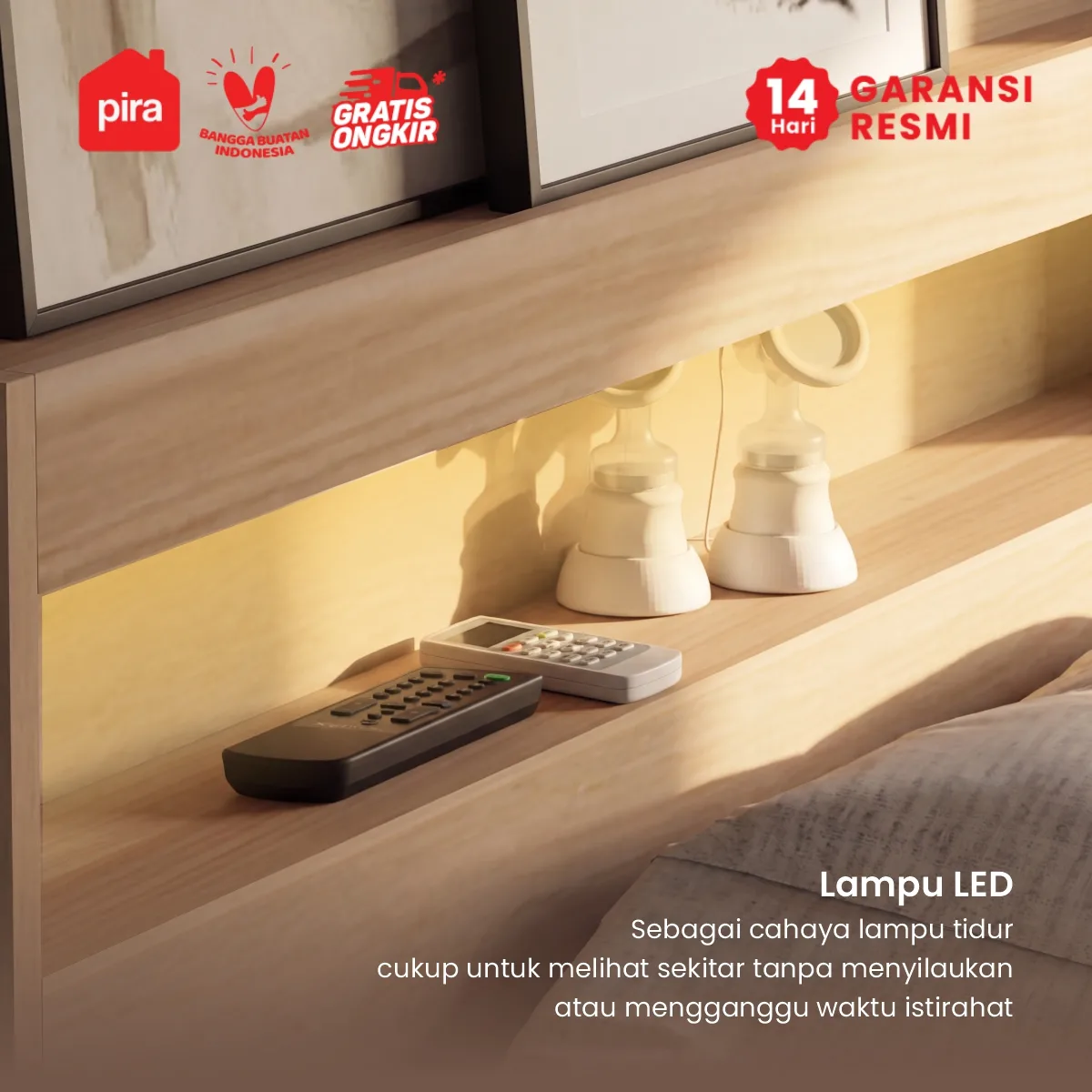 PIRA - SAMARA BD200 DIPAN / RANJANG / TEMPAT TIDUR DENGAN LACI PENYIMPANAN DAN LED warna PRO OAK - PIRA - foto 4