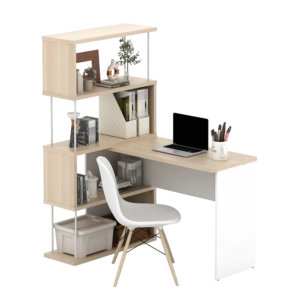 PIRA - ZACK DK 80 MEJA KERJA / MEJA BELAJAR DENGAN RAK BUKU warna PRO OAK - WHITE SM - PIRA - foto 9