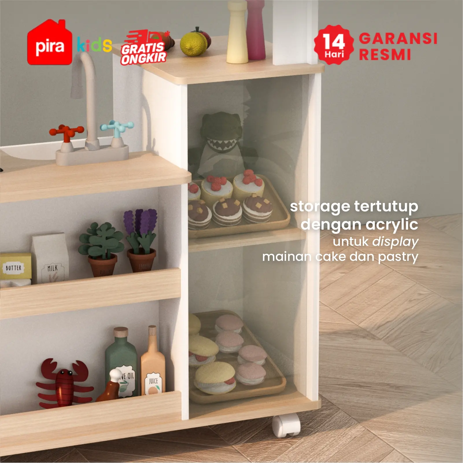 PIRA KIDS -  MORI SHOP PP PRETEND PLAY TOKO JUALAN / MARKET BOOTH / GEROBAK WARUNG MAINAN ANAK warna WHITE SM - PRO OAK - PIRA METROPOLIS - foto 8