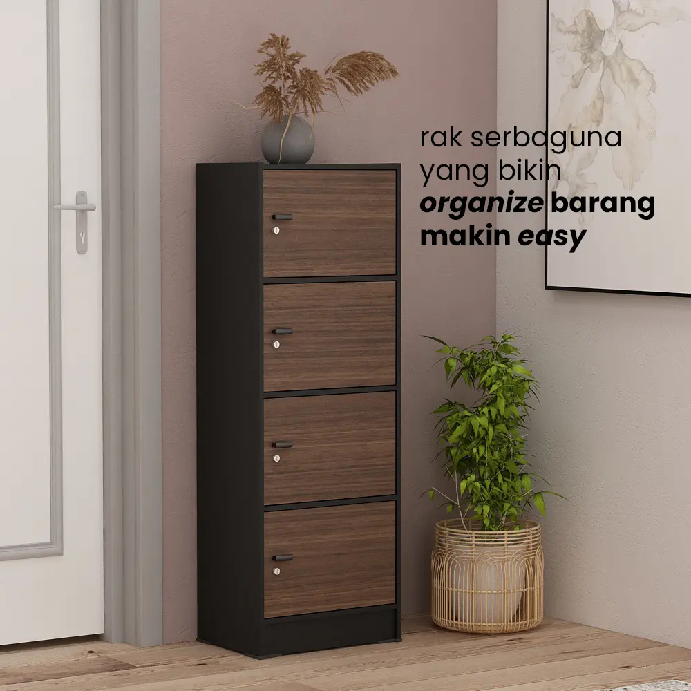 PIRA METROPOLIS OX - ARUNA RSG 4 RAK SERBAGUNA / RAK SUSUN 4 PINTU warna BLACK - AMERICAN WALNUT - PIRA METROPOLIS OX - foto 2