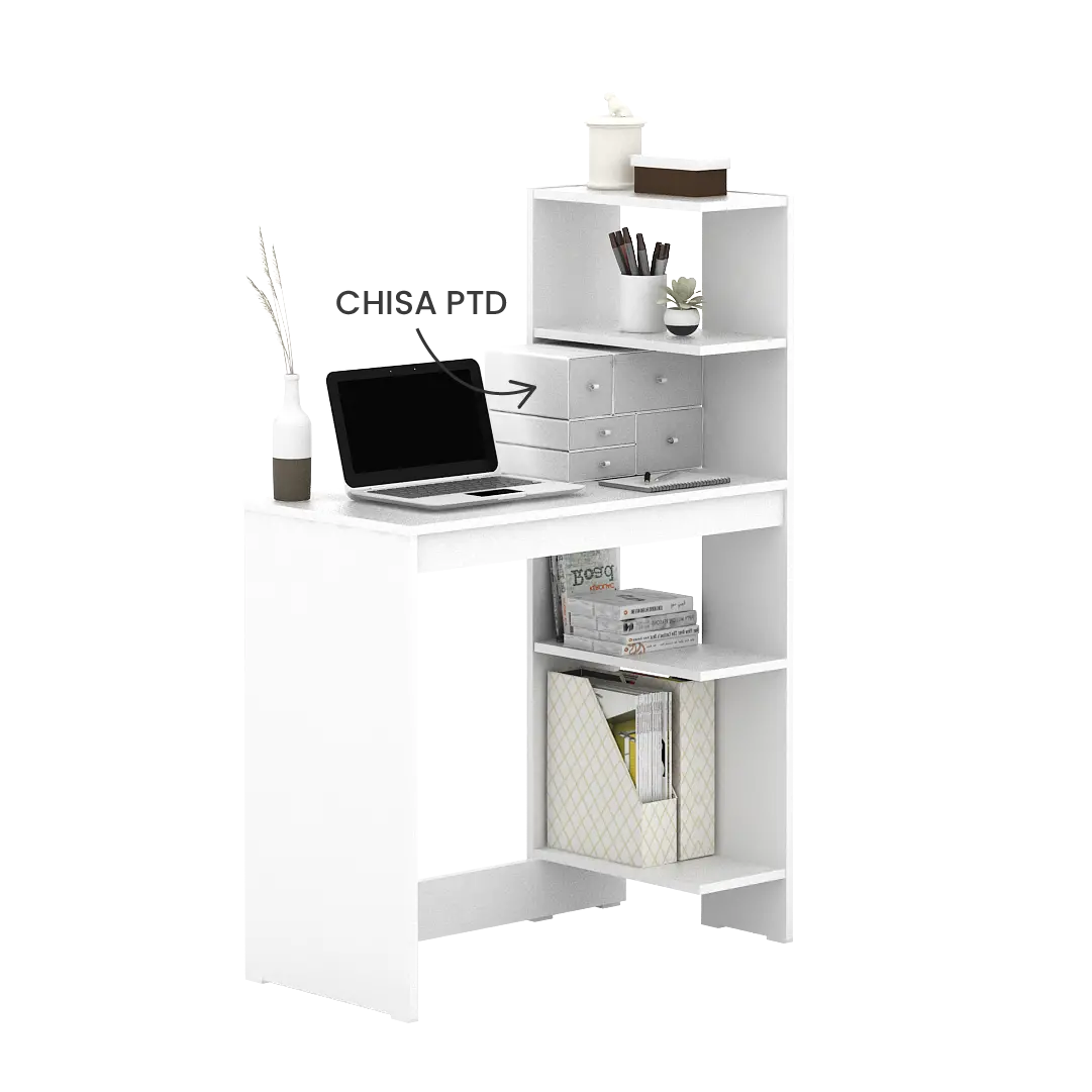 PIRA WORK - KENKO DK80 MEJA KERJA / MEJA BELAJAR DENGAN RAK BUKU warna WHITE SM - PIRA WORK - foto 3