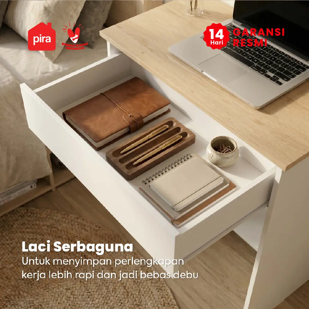 PIRA METROPOLIS OX -  ARUNA DK61 MEJA BELAJAR / MEJA KOMPUTER DENGAN LACI warna WHITE - PRO OAK - PIRA METROPOLIS OX - foto 4