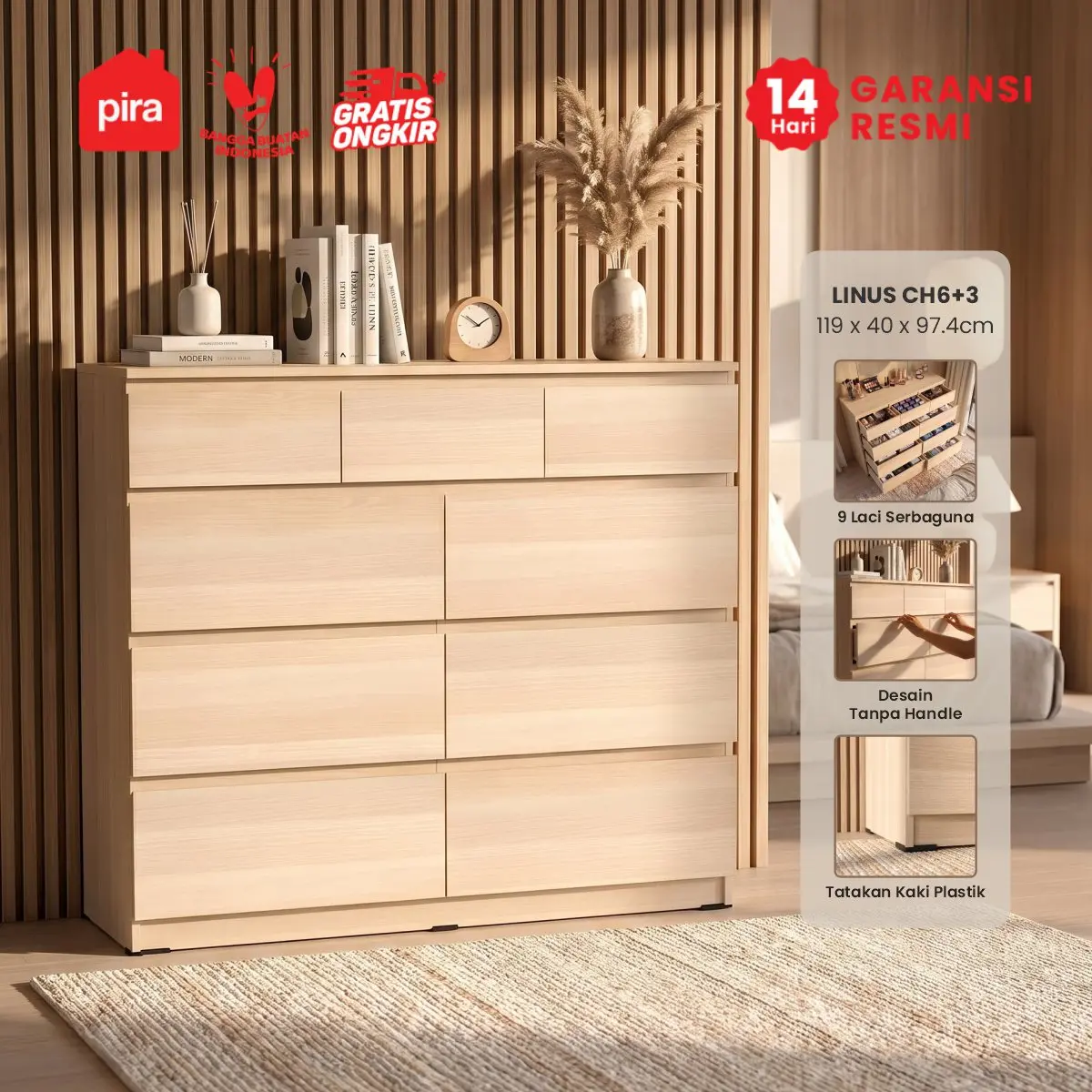 PIRA - LINUS CH6+3 LEMARI LACI / LEMARI SUSUN / DRAWER warna PRO OAK - PIRA - foto 1
