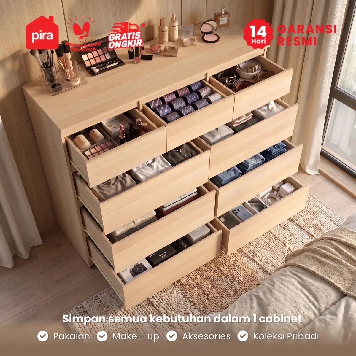 PIRA - LINUS CH6+3 LEMARI LACI / LEMARI SUSUN / DRAWER warna PRO OAK - PIRA - foto 3