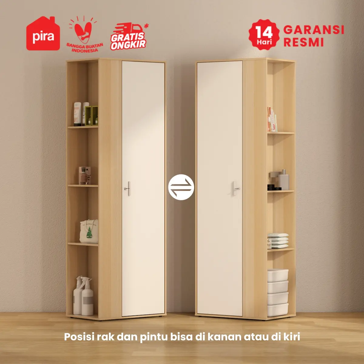 PIRA METROPOLIS OX -  ARUNA 1PSU LEMARI PAKAIAN 1 PINTU / LEMARI BAJU / RAK SERBAGUNA warna PRO OAK - WHITE - PIRA METROPOLIS OX - foto 5