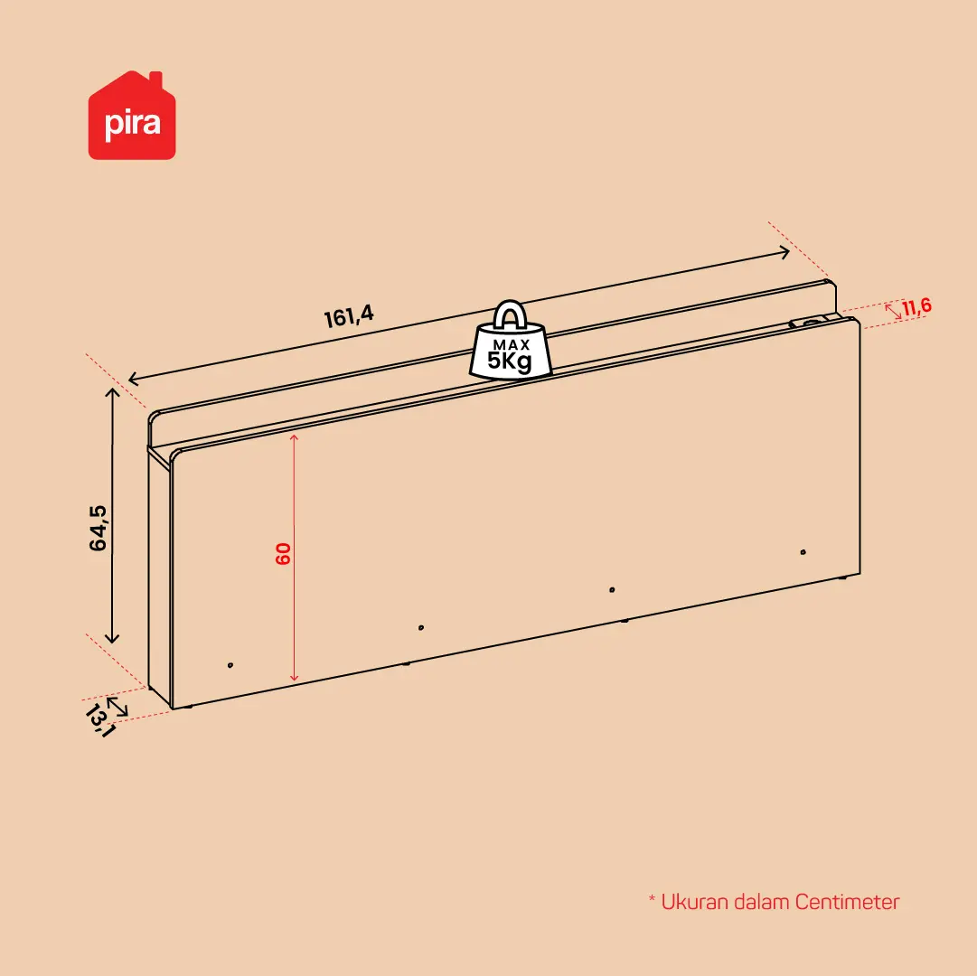 Panduan ukuran PIRA -  NIDO HB160 HEADBOARD KASUR / SANDARAN KASUR / DIPAN / DIPAN TEMPAT TIDUR warna PRO OAK - PIRA