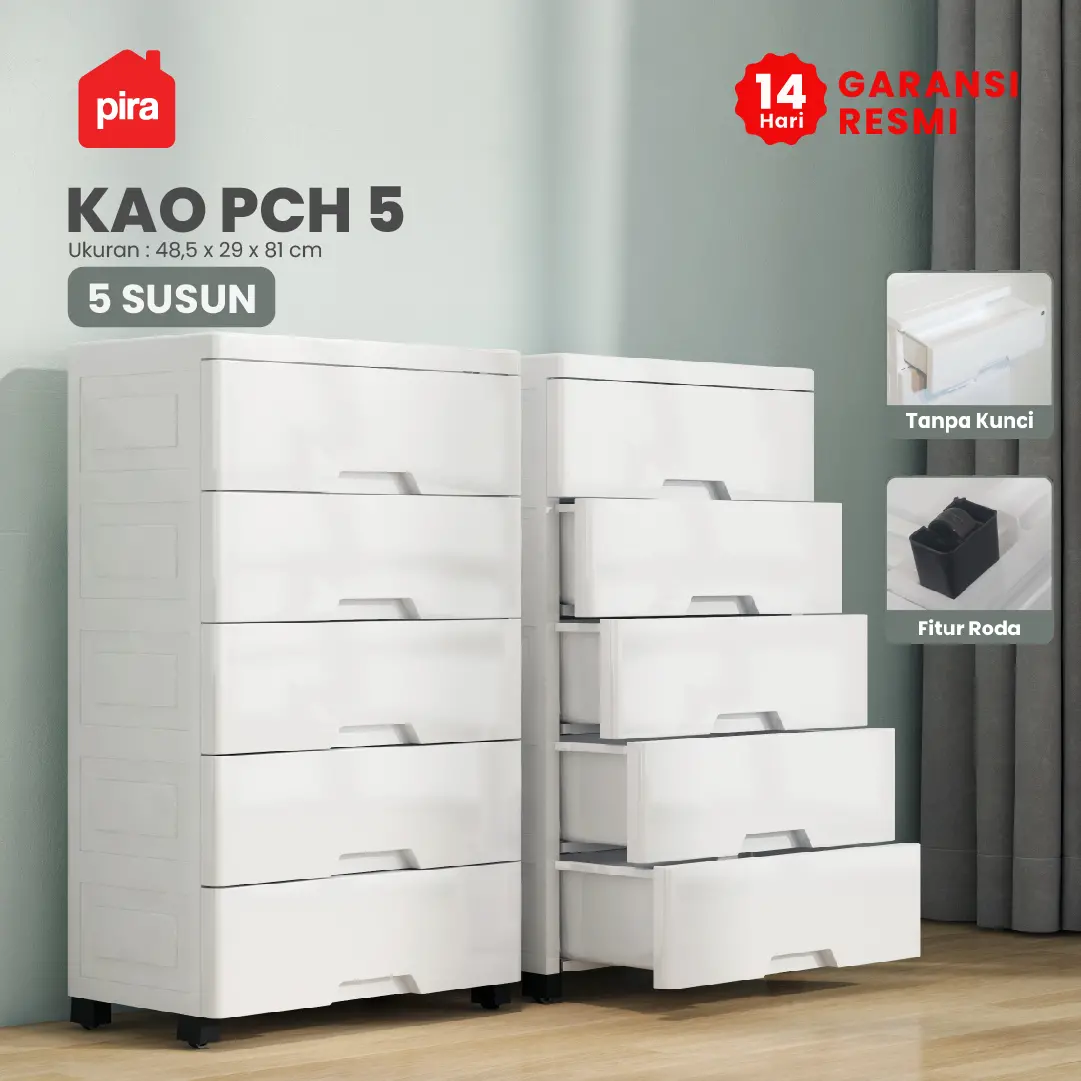 PIRA METROPOLIS - KAO PCH5 LEMARI LACI PLASTIK / LEMARI PLASTIK / DRAWER PLASTIK / LEMARI BAYI / LEMARI PAKAIAN ANAK warna WHITE - PIRA METROPOLIS - foto 1