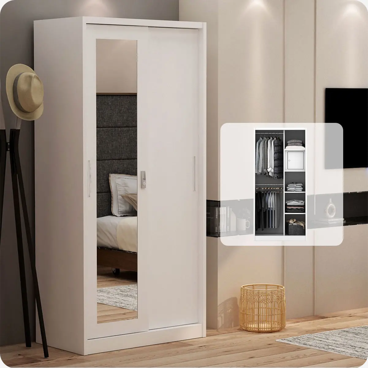 PIRA - STEEL 90 A MWDSL LEMARI PAKAIAN BESI SLIDING / PINTU GESER warna WHITE - METROPOLIS - foto 1