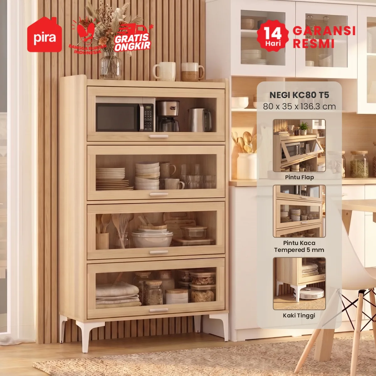 PIRA - NEGI KC80 T5 LEMARI DAPUR / RAK DAPUR / RAK DISPLAY / RAK PAJANGAN / RAK SUSUN SERBAGUNA warna PRO OAK - PIRA - foto 1