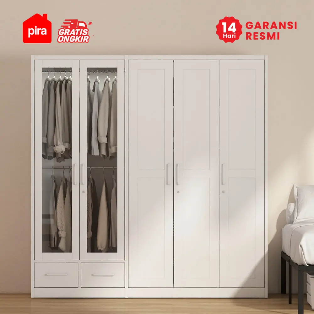 PIRA - SCHON 5P FGD MWD LEMARI PAKAIAN BESI 5 PINTU DENGAN LACI DAN LED warna WHITE - PIRA - foto 3