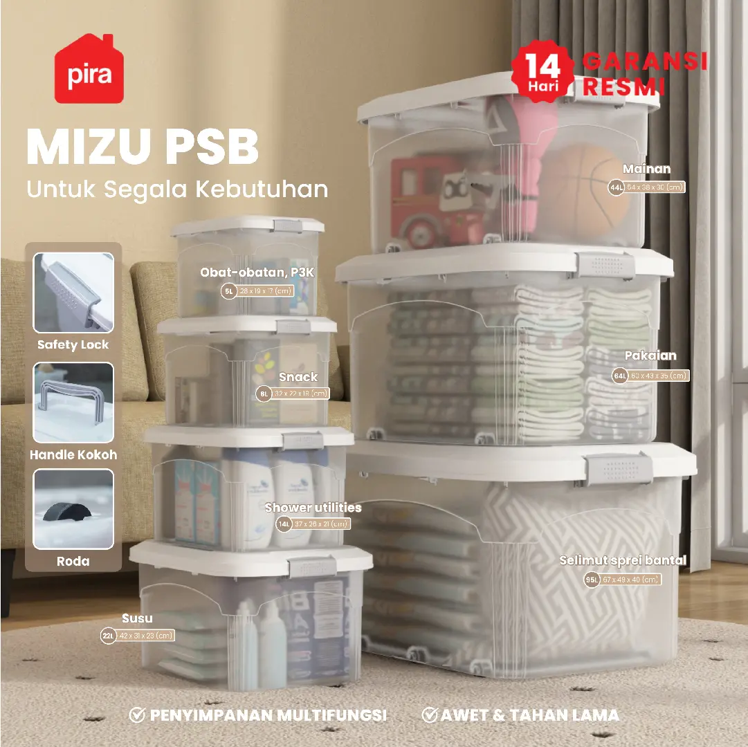 PIRA HOME -  MIZU PSB 8L CONTAINER BOX / BOX PLASTIK / KOTAK PENYIMPANAN warna CLEAR GREY - PIRA HOME - foto 2