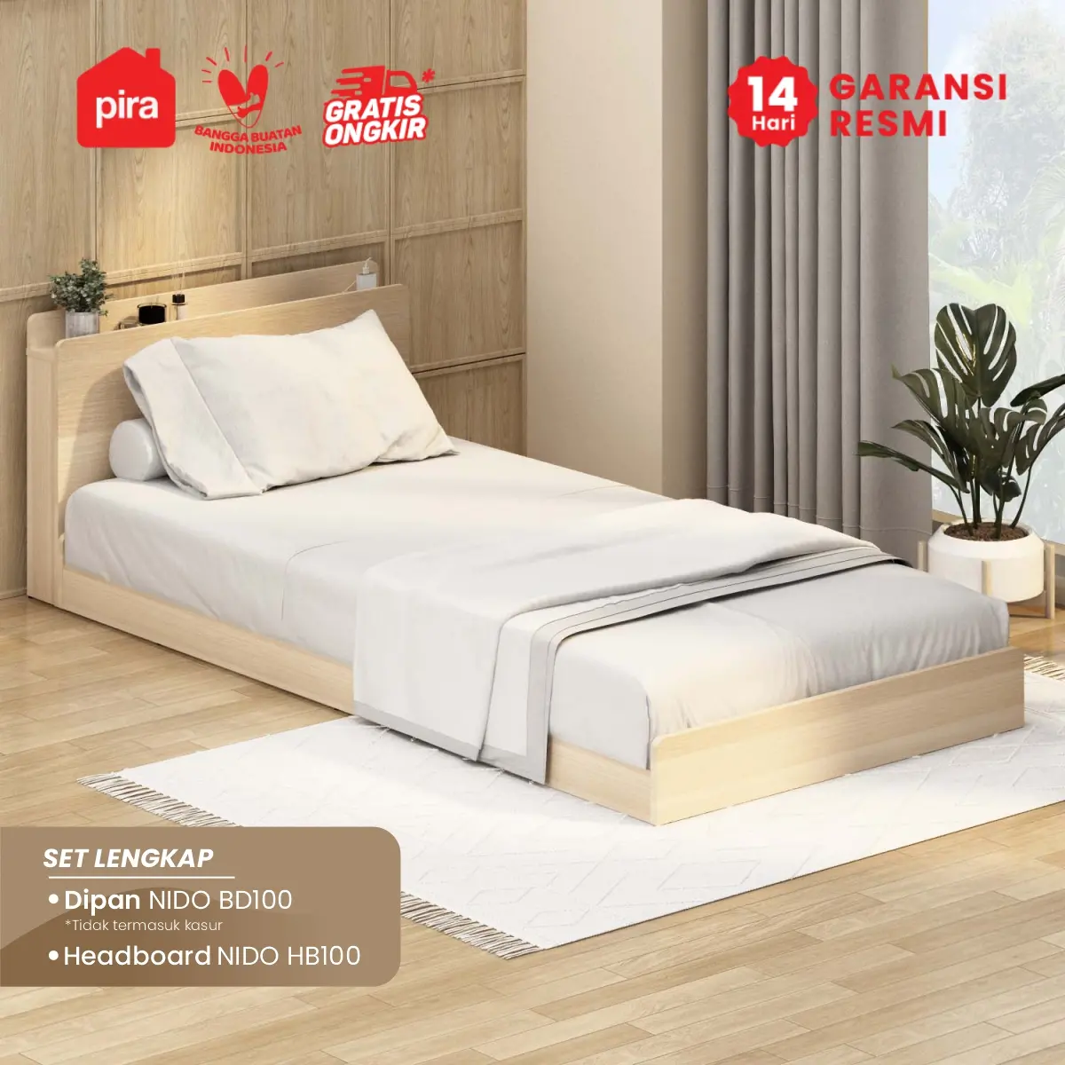 PIRA - NIDO BD100 DIPAN / DIPAN TEMPAT TIDUR / ALAS KASUR / RANJANG warna PRO OAK - PIRA - foto 3