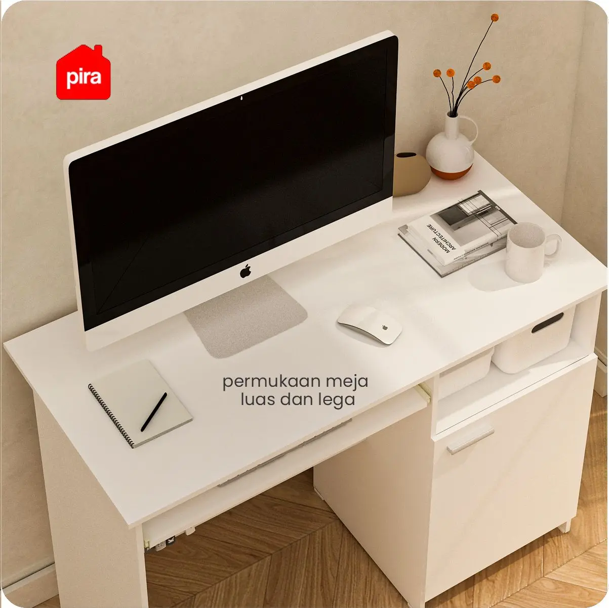 PIRA METROPOLIS - NATHAN DK100 MEJA BELAJAR / MEJA KERJA / MEJA KANTOR warna WHITE - PIRA METROPOLIS - foto 4