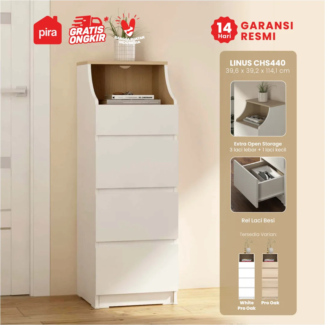PIRA - LINUS CHS440 LEMARI LACI / LEMARI SUSUN / DRAWER warna WHITE - PIRA - foto 1