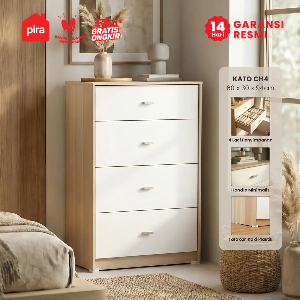 PIRA METROPOLIS OX -  KATO CH4 LEMARI LACI / DRAWER / LEMARI SUSUN warna PRO OAK - WHITE - PIRA METROPOLIS - foto 1