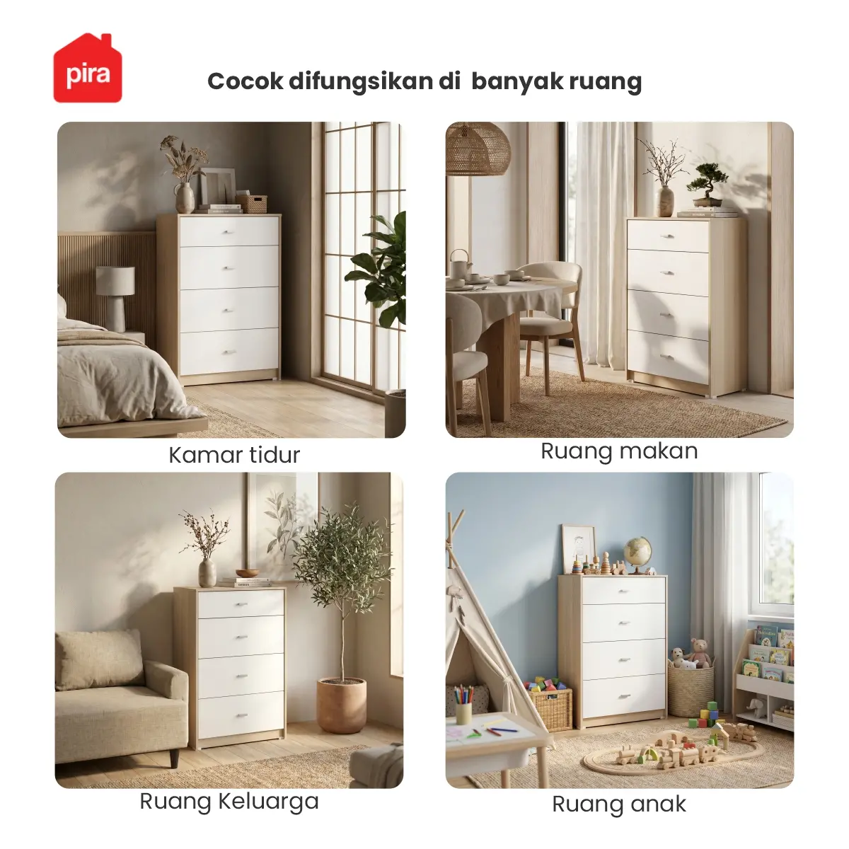 PIRA METROPOLIS OX -  KATO CH4 LEMARI LACI / DRAWER / LEMARI SUSUN warna PRO OAK - WHITE - PIRA METROPOLIS - foto 8