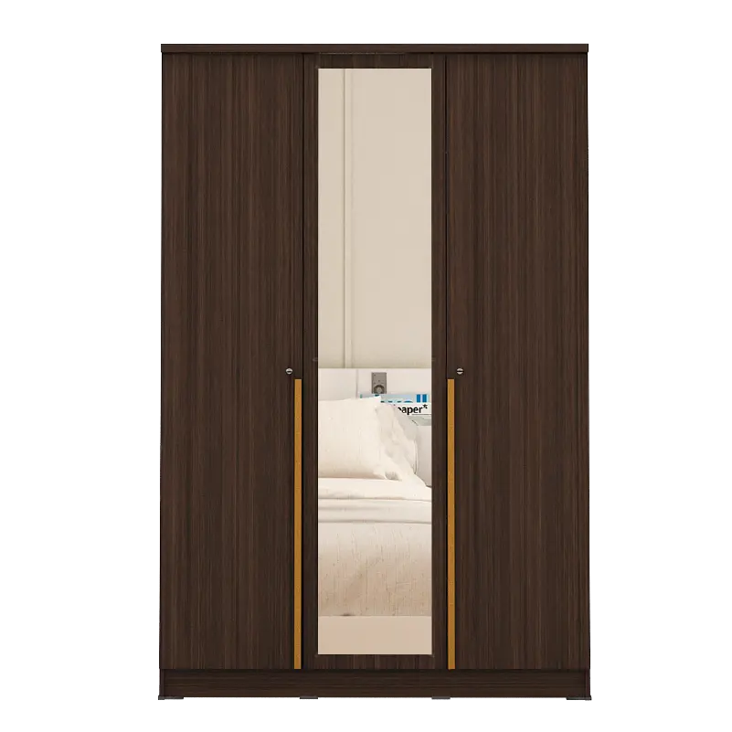 PIRA METROPOLIS -  YONA AVA 3PS LEMARI PAKAIAN 3 PINTU DENGAN LEBIH BANYAK RAK warna AMERICAN WALNUT - GOLD HAIRLINE - PIRA METROPOLIS - foto 7
