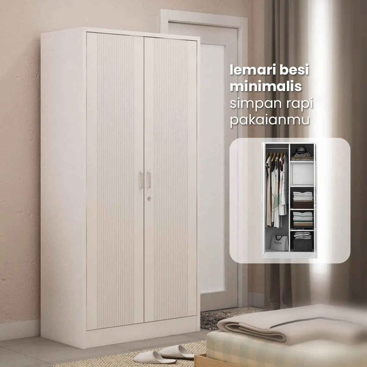PIRA - LINIO 2P MWD LEMARI PAKAIAN BESI 2 PINTU warna WHITE - PIRA - foto 5
