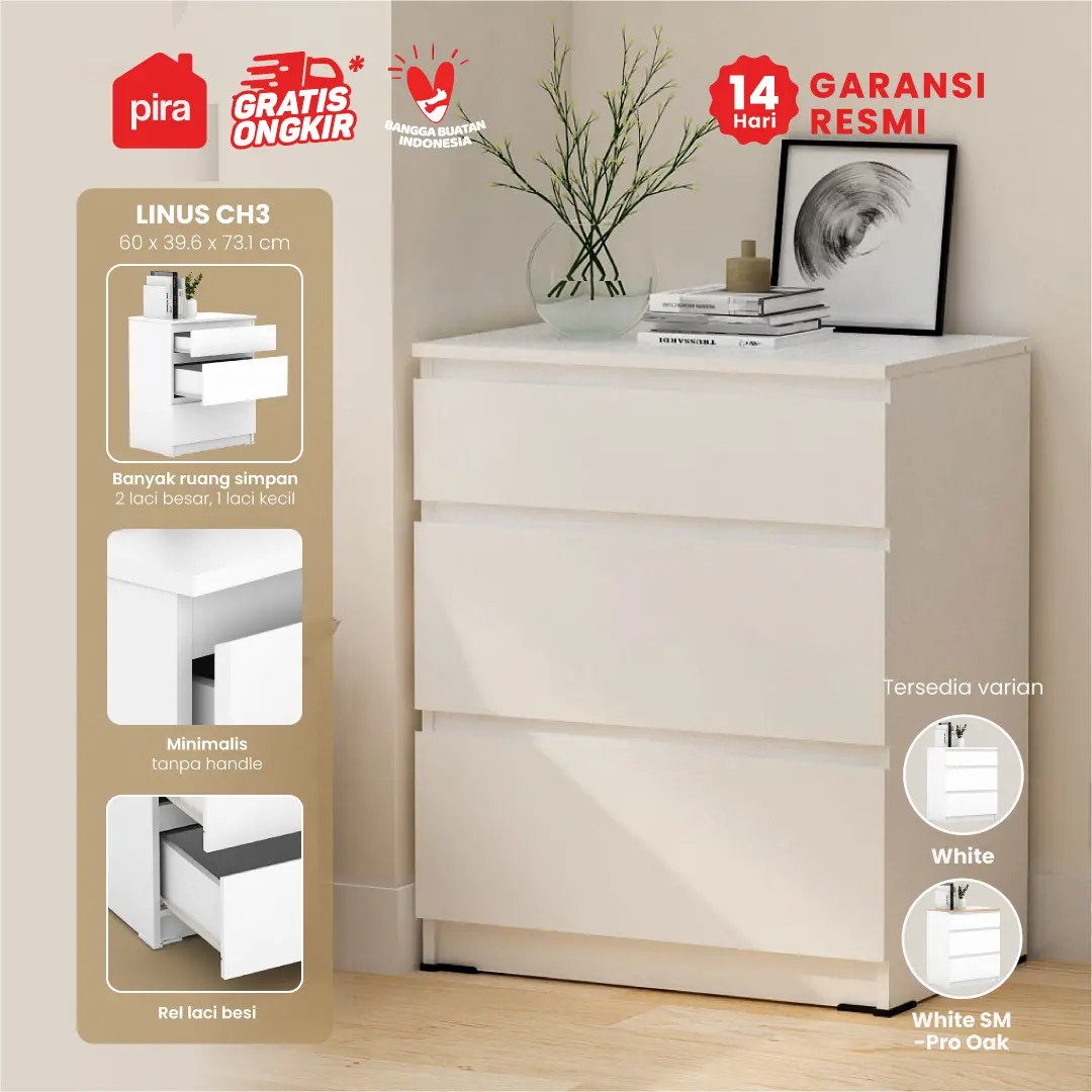 PIRA - LINUS CH3 LEMARI LACI warna WHITE SM - PIRA - foto 1