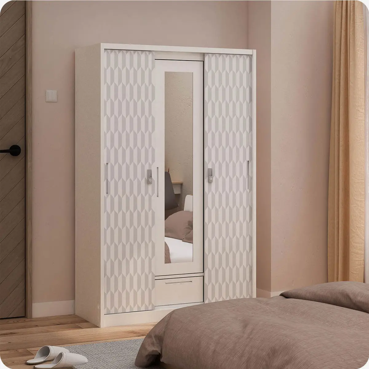 PIRA METROPOLIS -  HEXA 3SSL A MWD LEMARI PAKAIAN BESI 3 PINTU SLIDING / PINTU GESER warna WHITE - GREY - PIRA - foto 1