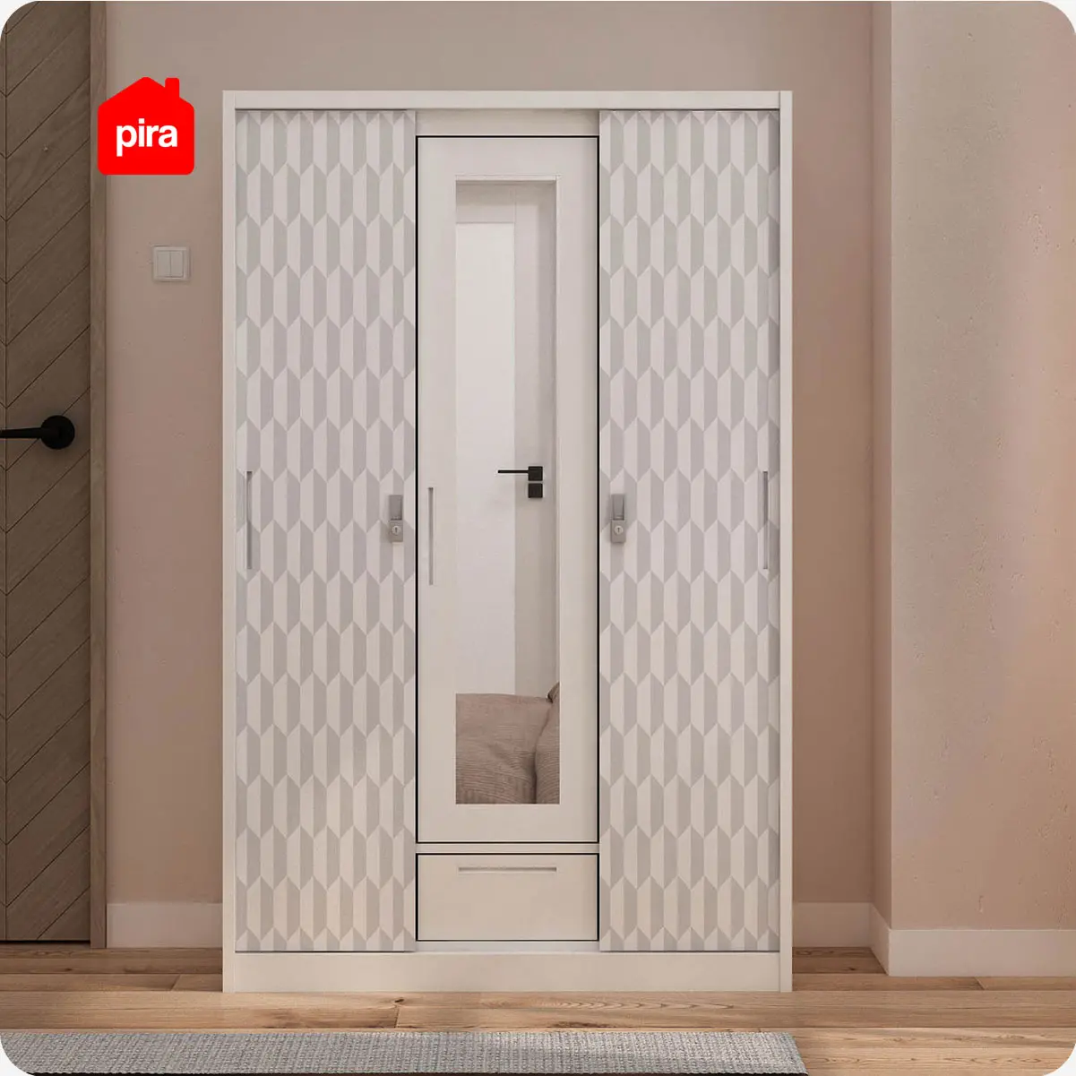 PIRA METROPOLIS -  HEXA 3SSL A MWD LEMARI PAKAIAN BESI 3 PINTU SLIDING / PINTU GESER warna WHITE - GREY - PIRA - foto 9