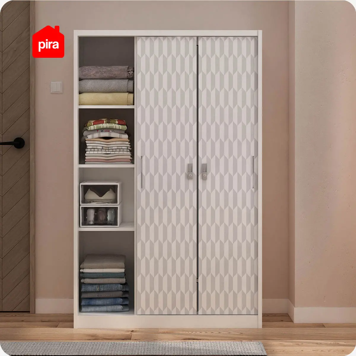 PIRA METROPOLIS -  HEXA 3SSL A MWD LEMARI PAKAIAN BESI 3 PINTU SLIDING / PINTU GESER warna WHITE - GREY - PIRA - foto 10