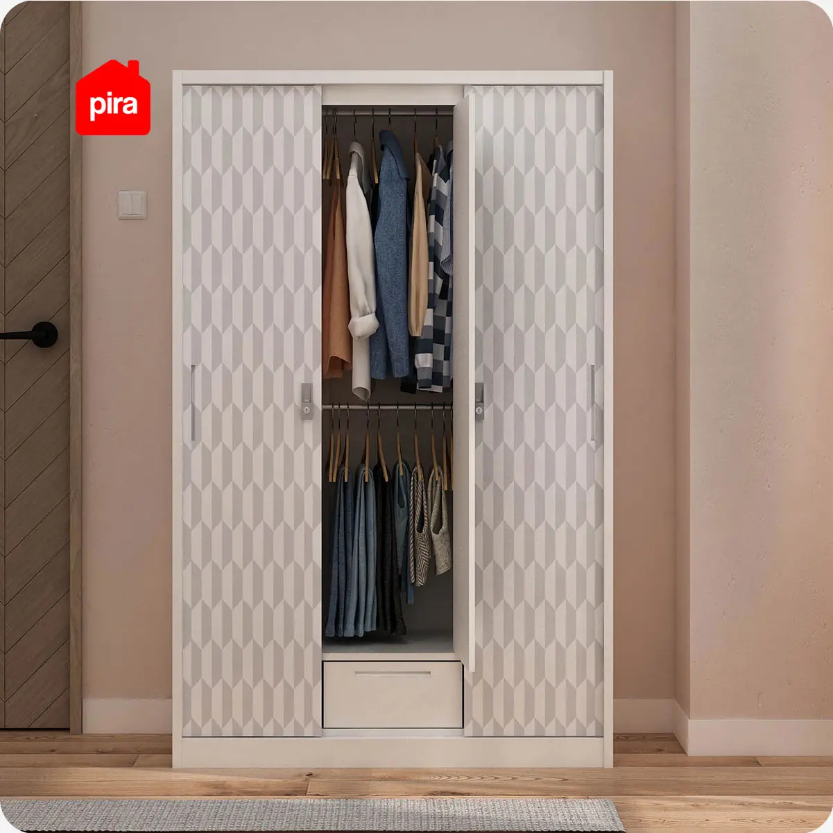 PIRA METROPOLIS -  HEXA 3SSL A MWD LEMARI PAKAIAN BESI 3 PINTU SLIDING / PINTU GESER warna WHITE - GREY - PIRA - foto 11