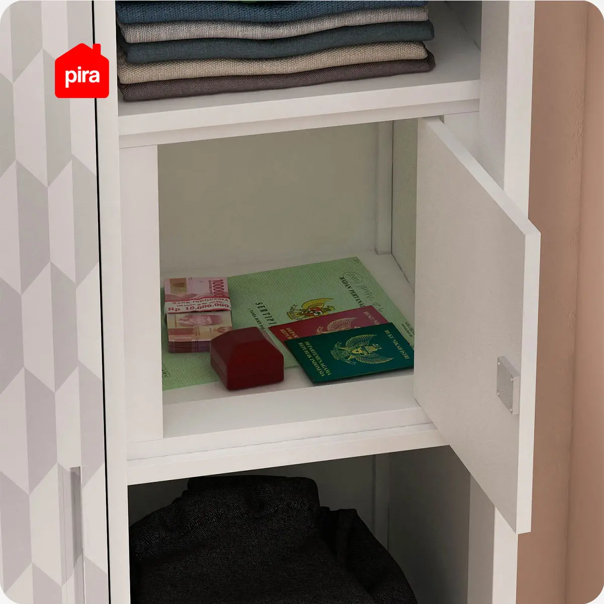 PIRA METROPOLIS -  HEXA 3SSL A MWD LEMARI PAKAIAN BESI 3 PINTU SLIDING / PINTU GESER warna WHITE - GREY - PIRA - foto 13