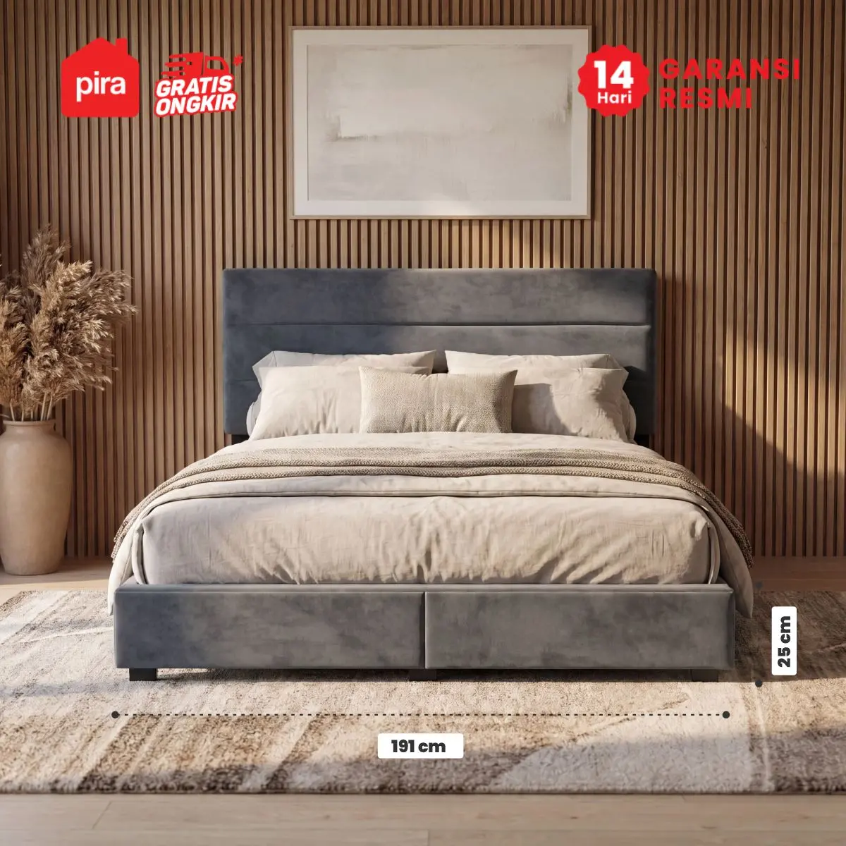 PIRA - PALMA BD180 PLATFORM BED / DIPAN / DIPAN TEMPAT TIDUR / RANJANG KASUR / DIPAN DENGAN LACI PENYIMPANAN warna GREY - PIRA - foto 4