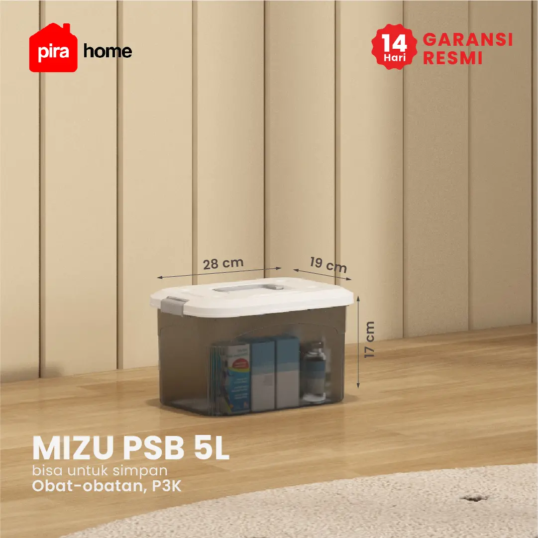 PIRA HOME - MIZU PSB 5L CONTAINER BOX / BOX PLASTIK / KOTAK PENYIMPANAN warna CLEAR GREY - PIRA HOME - foto 1