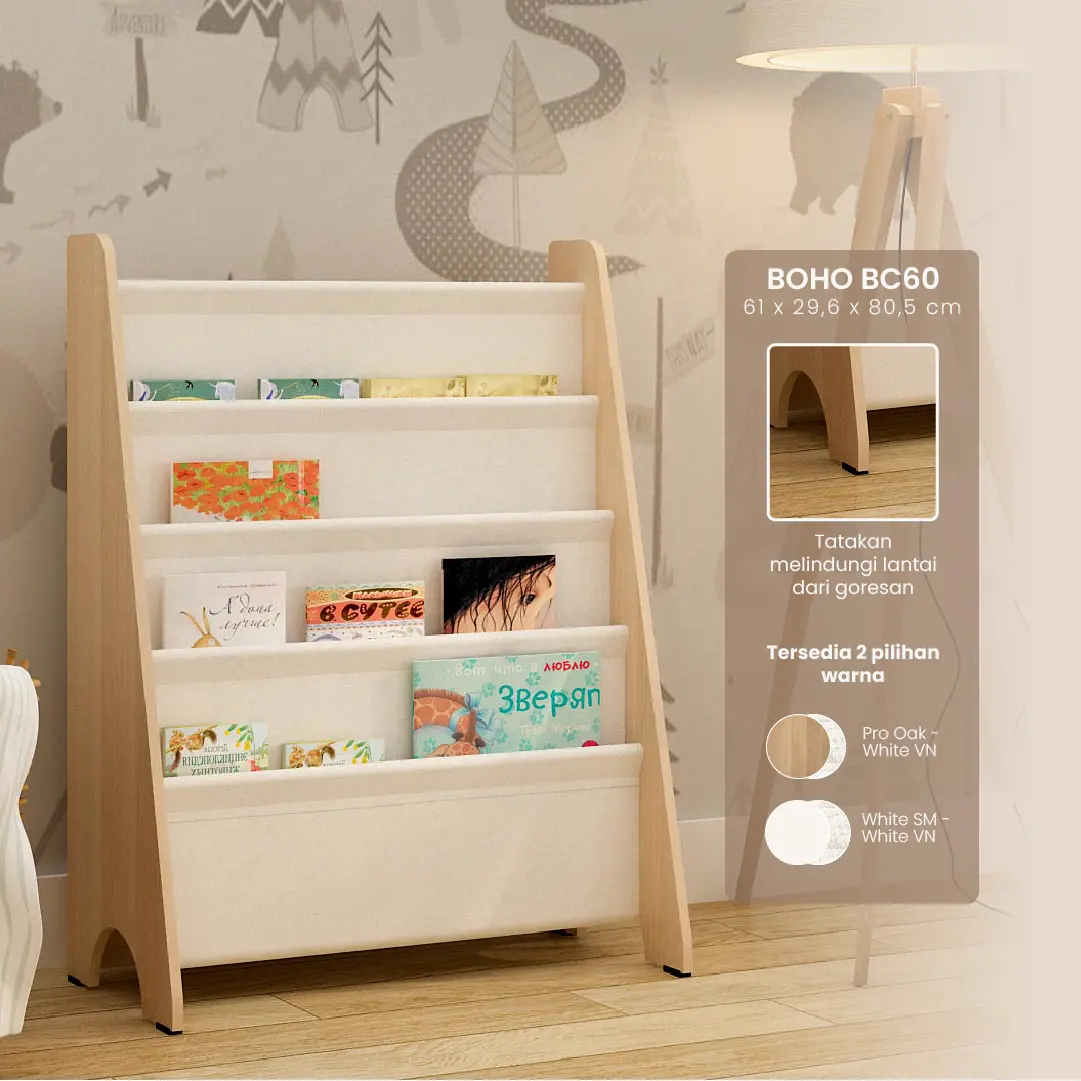PIRA KIDS - BOHO BC60 RAK BUKU ANAK / RAK BUKU MONTESSORI warna PRO OAK - WHITE VN - PIRA KIDS - foto 1