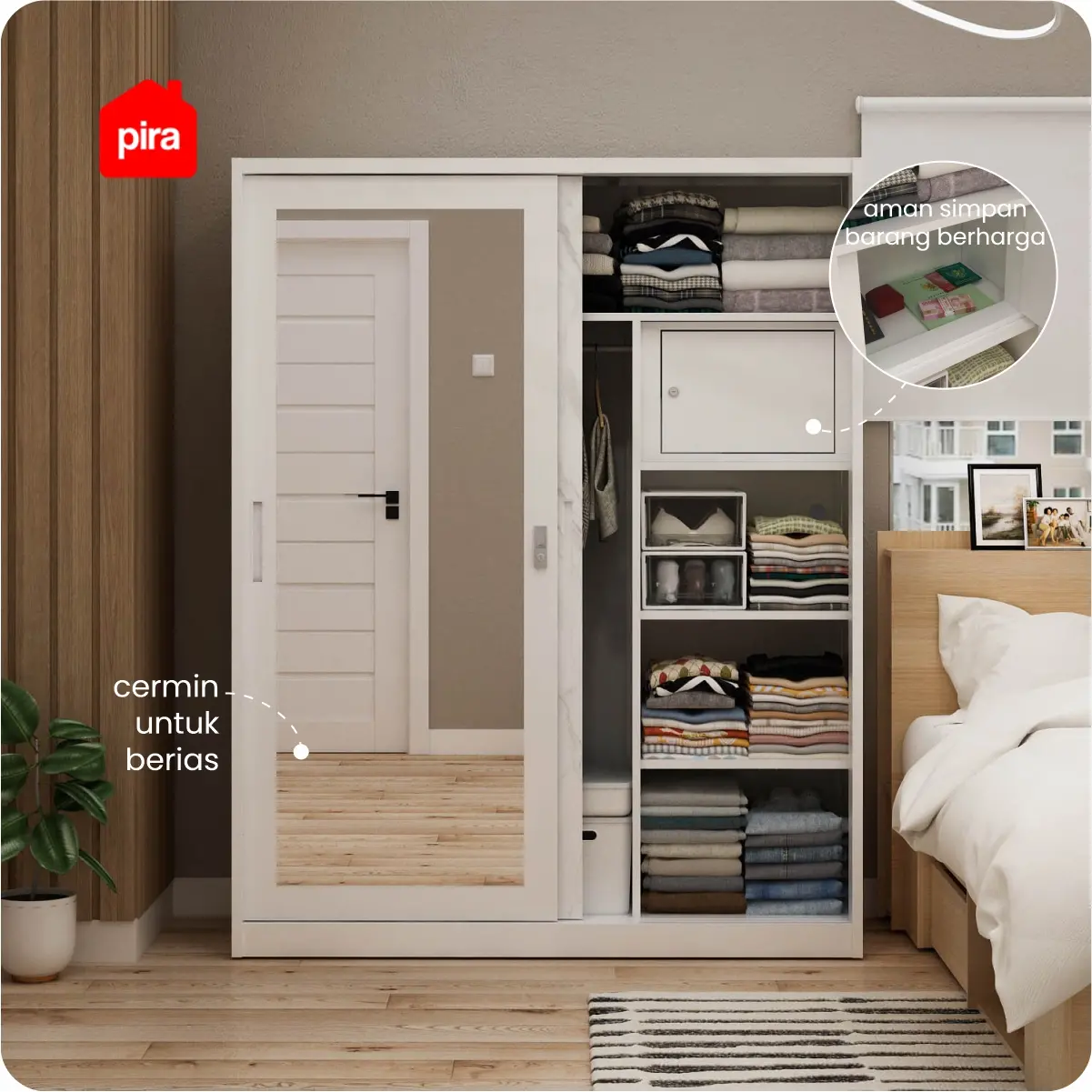 PIRA - CATTA 150 MWDSL  LEMARI PAKAIAN BESI SLIDING / PINTU GESER warna WHITE - PIRA - foto 2