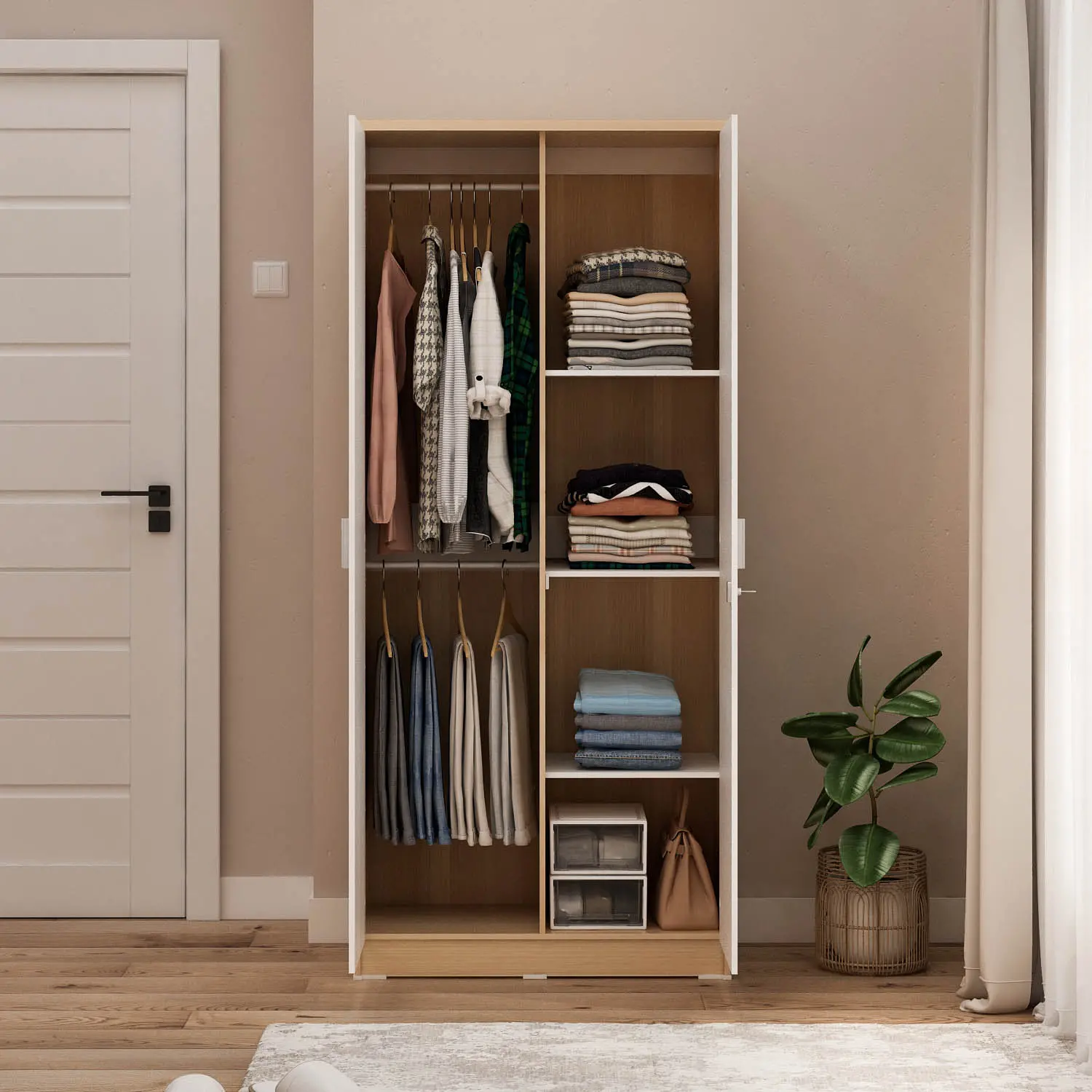 PIRA METROPOLIS OX - ARUNA 2P LEMARI PAKAIAN 2 PINTU warna PRO OAK - LIGHT TAUPE - PIRA METROPOLIS - foto 2