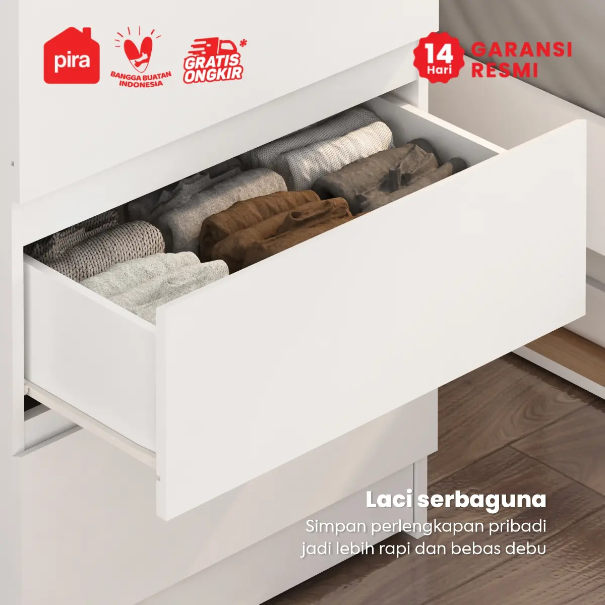 PIRA -  LINUS CH4 HD LEMARI LACI 4 SUSUN / DRAWER / LEMARI SUSUN DENGAN PENYIMPANAN TAMBAHAN warna WHITE SM - PIRA - foto 3