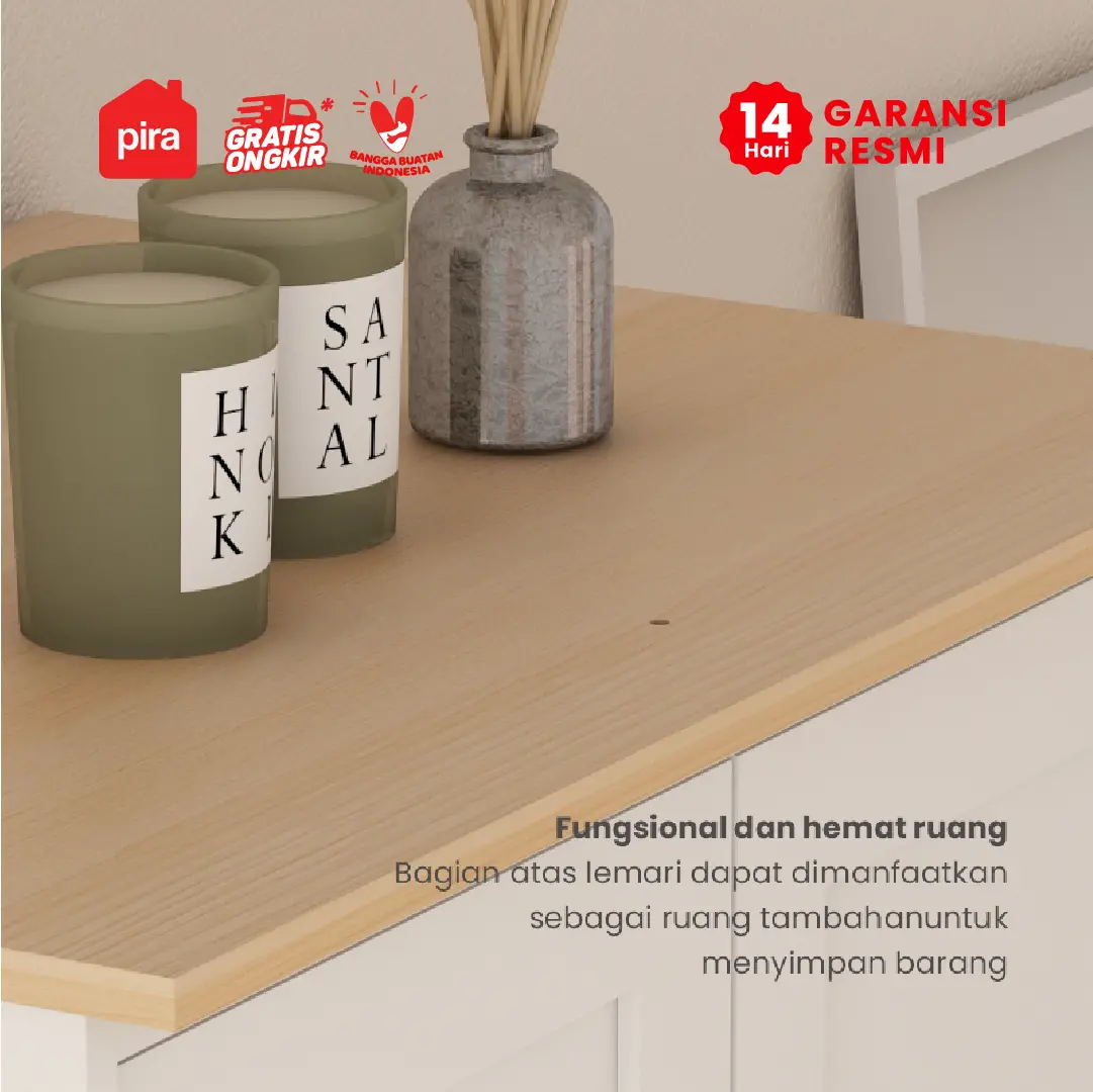 PIRA METROPOLIS -  YORK BLS60 LEMARI PAKAIAN KECIL 2 PINTU / LEMARI BAJU FULL RAK warna WHITE - PRO OAK - PIRA METROPOLIS - foto 5