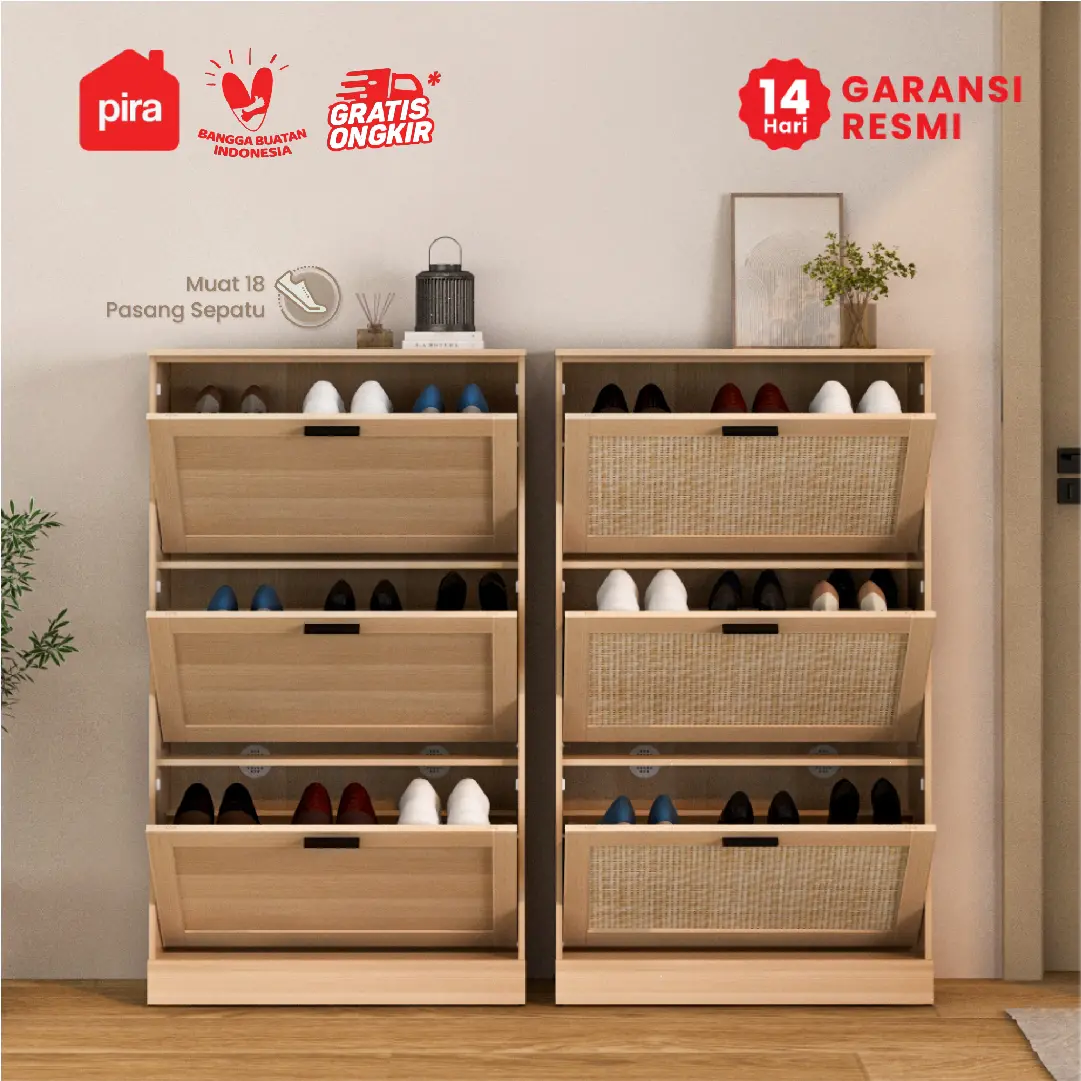 PIRA METROPOLIS - YORK SR RAK SEPATU / LEMARI SEPATU / RAK SEPATU SUSUN TERTUTUP / RAK SEPATU ROTAN warna PRO OAK - PIRA METROPOLIS - foto 2