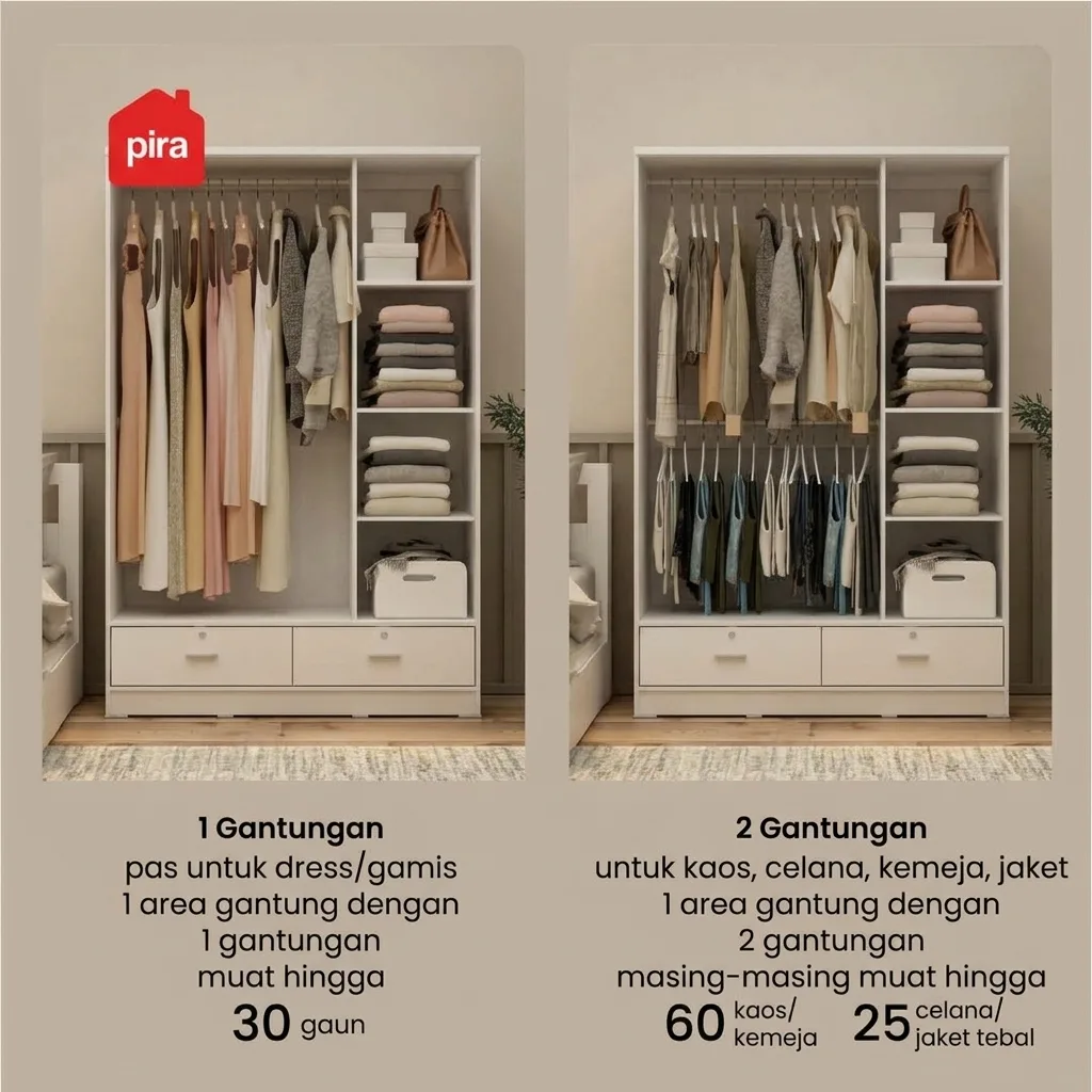 PIRA METROPOLIS OX - ARUNA WDSL120D LEMARI PAKAIAN PINTU GESER / LEMARI SLIDING DENGAN LACI warna WHITE - PIRA METROPOLIS OX - foto 3