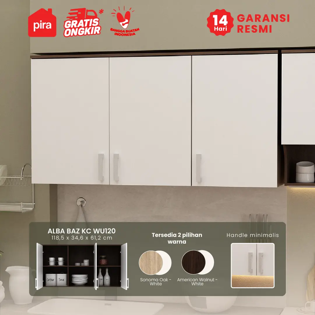PIRA METROPOLIS - ALBA BAZ KC WU120 KABINET GANTUNG DAPUR warna AMERICAN WALNUT - WHITE - METROPOLIS - foto 1