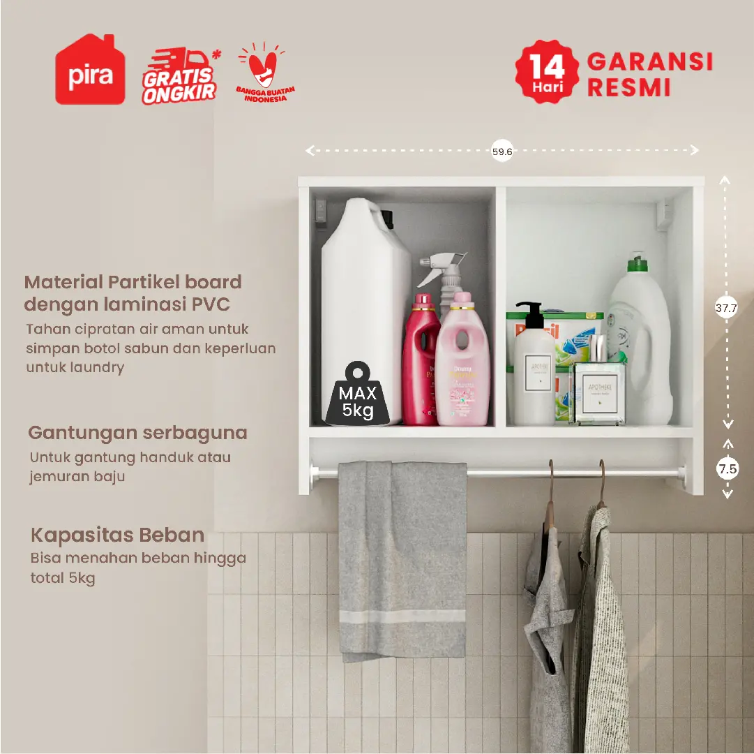 PIRA - AERO LWU60 RAK MESIN CUCI / RAK DINDING PENYIMPANAN warna WHITE - PIRA - foto 2