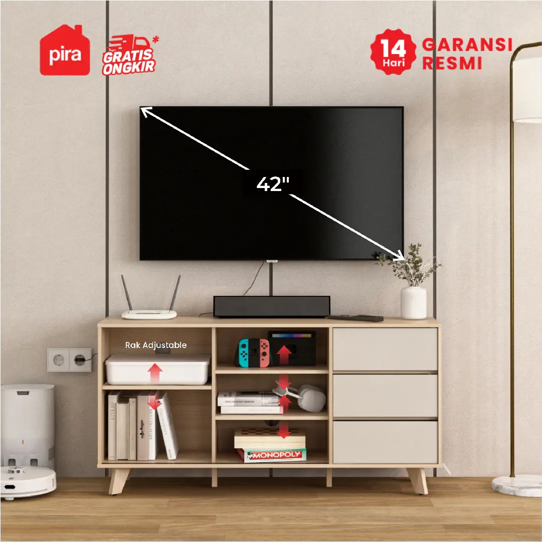PIRA METROPOLIS - SENDAI TV121 MEJA TV / RAK TV / LEMARI TV / KABINET TV / BUFET TV warna PRO OAK - LIGHT TAUPE - PIRA METROPOLIS - foto 2