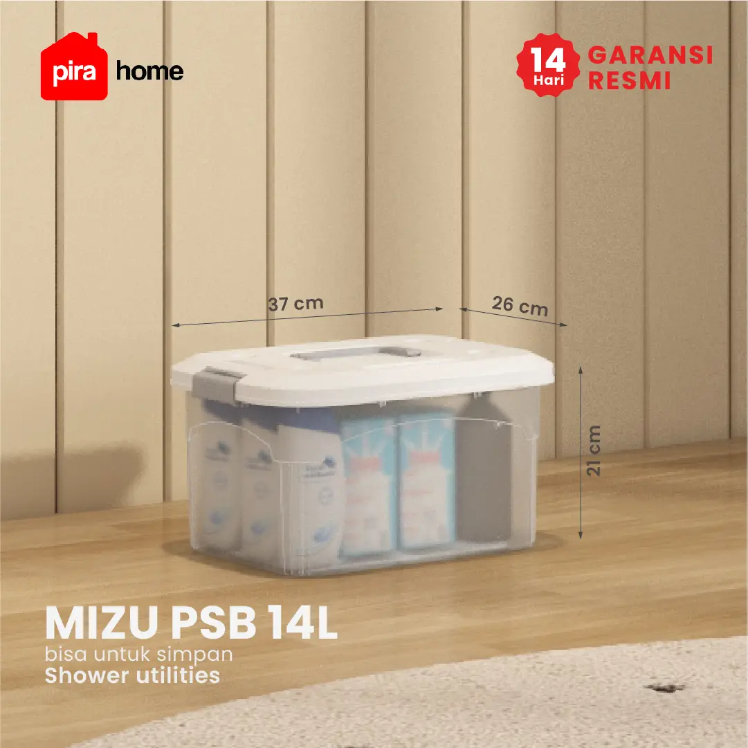 PIRA HOME -  MIZU PSB 14L CONTAINER BOX / BOX PLASTIK / KOTAK PENYIMPANAN warna CLEAR WHITE - PIRA HOME - foto 1