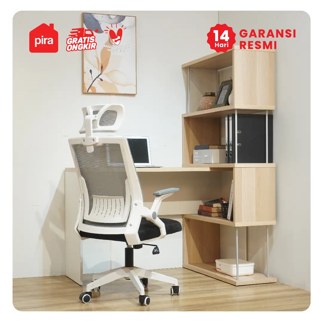 PIRA - ZACK DK 80 MEJA KERJA / MEJA BELAJAR DENGAN RAK BUKU warna PRO OAK - WHITE SM - PIRA - foto 6