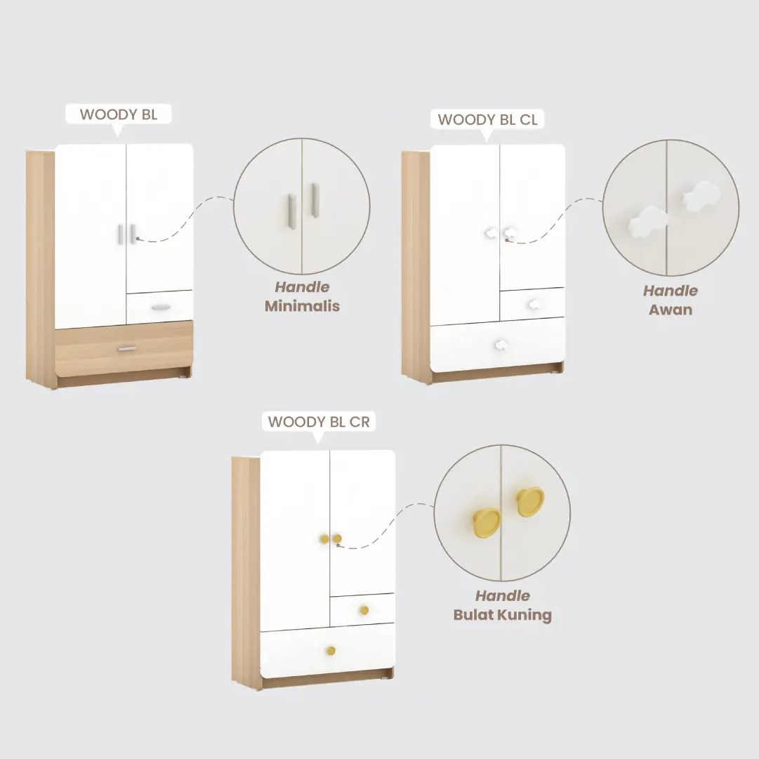 PIRA KIDS - WOODY BL81 CL LEMARI PAKAIAN ANAK 2 PINTU DENGAN GANTUNGAN warna PRO OAK - WHITE MARBLE - PIRA KIDS - foto 4