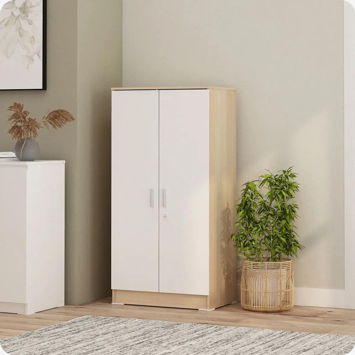 PIRA METROPOLIS - ARUNA BLS60 LEMARI PAKAIAN KECIL 2 PINTU FULL RAK / LEMARI BAJU warna PRO OAK - WHITE - PIRA METROPOLIS OX - foto 3