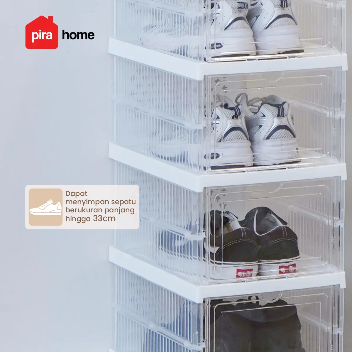 PIRA - KAMA PSR RAK SEPATU LIPAT 1 PINTU / KOTAK SEPATU TRANSPARAN / RAK SEPATU SUSUN TERTUTUP warna WHITE - PIRA - foto 8