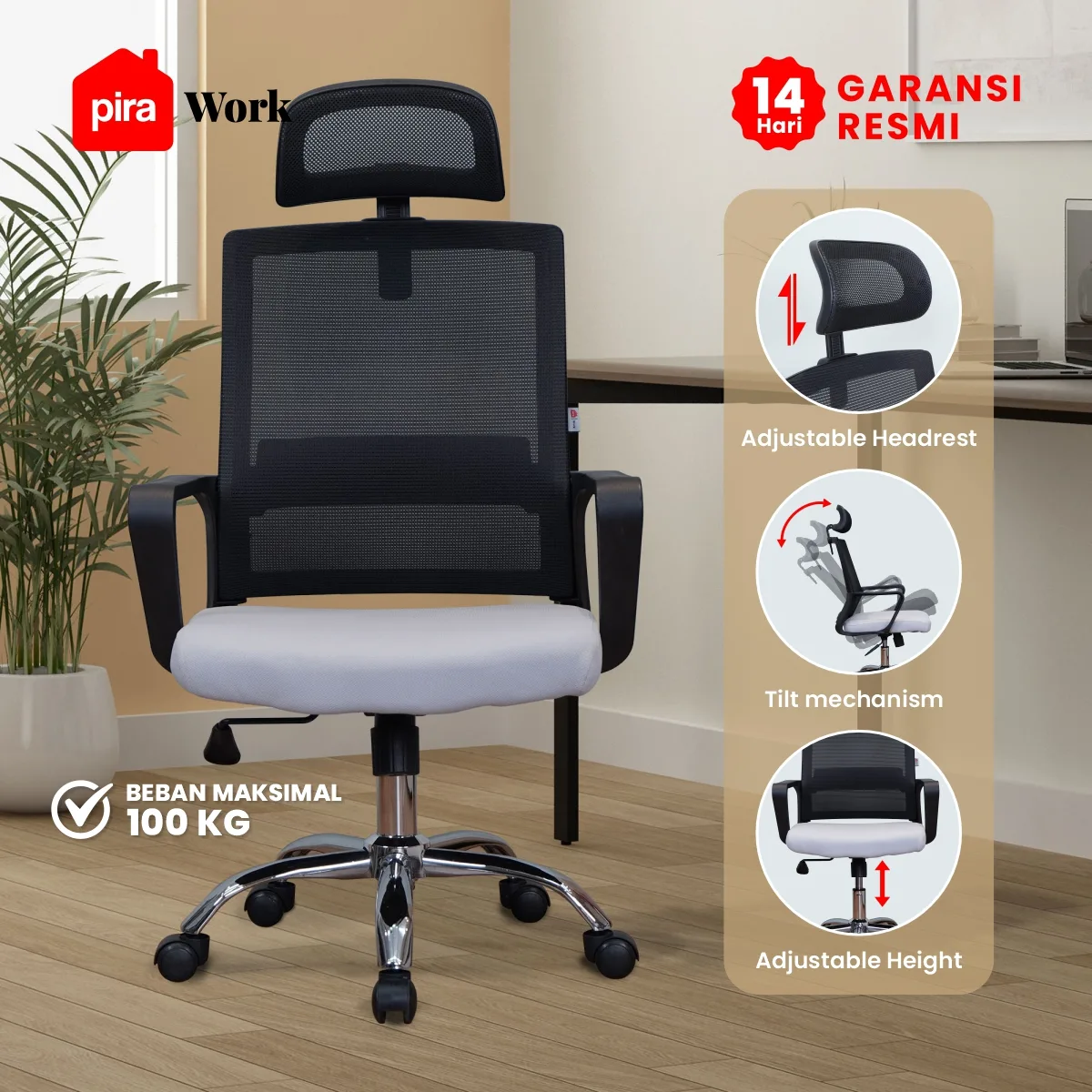 PIRA WORK - KYLO A EC KURSI KERJA / KURSI KANTOR / KURSI EKSEKUTIF warna BLACK - GREY - PIRA WORK - foto 2