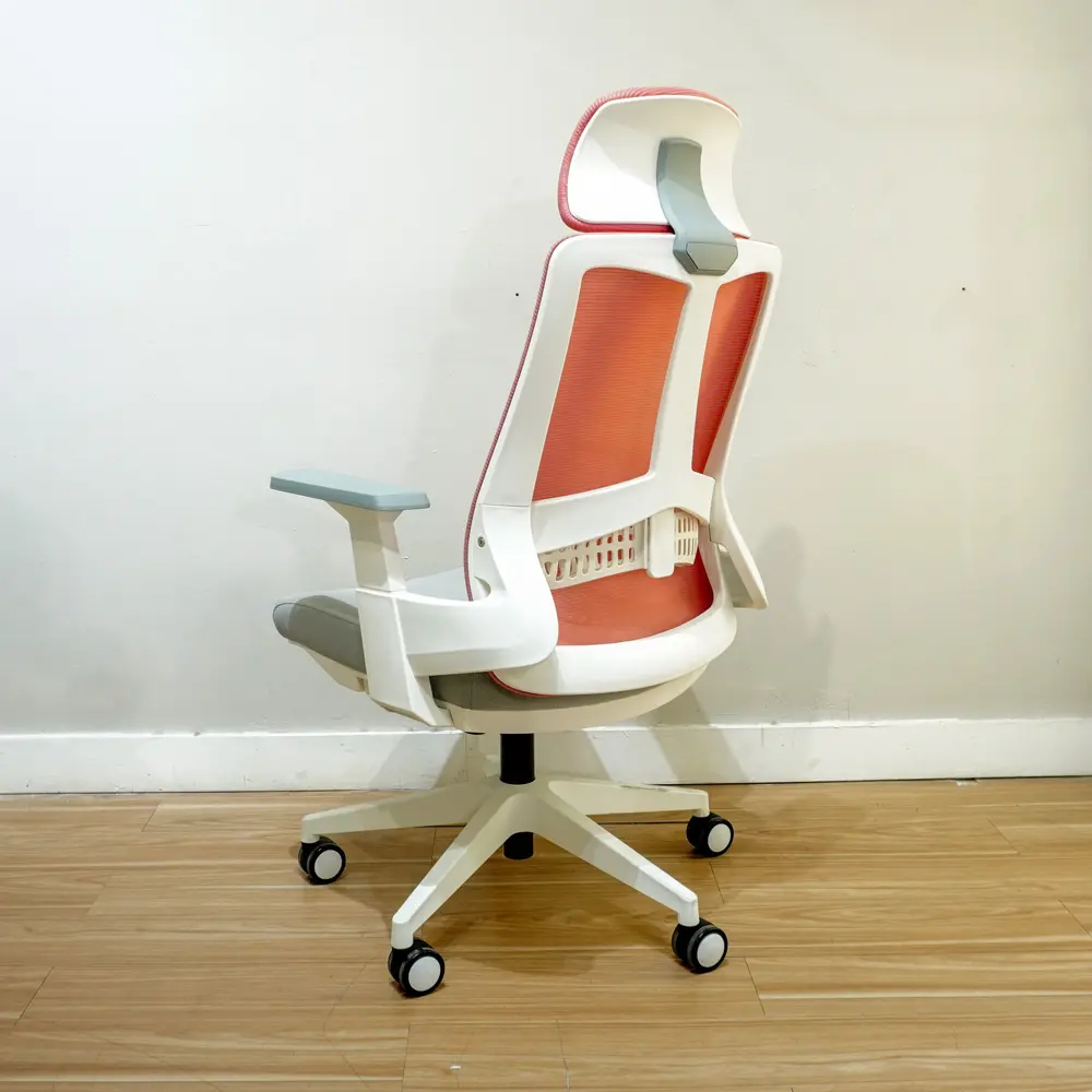 WORKDESIGN - AHSOKA PC PR KURSI KANTOR / KURSI KERJA ERGONOMIS DENGAN SANDARAN KEPALA DAN LUMBAR SUPPORT warna PINK - WHITE LIGHT GREY - WORKDESIGN - foto 4